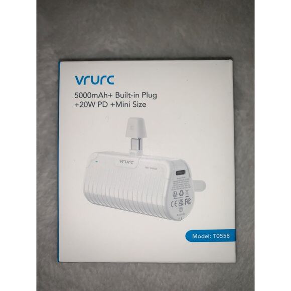 Vrurc 5000mAh Power Bank With Built-In Plug & 20W PD Mini Size Model T0558 - Picture 1 of 2